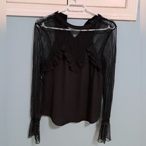 Black Lace-Sleeved Blouse in XS